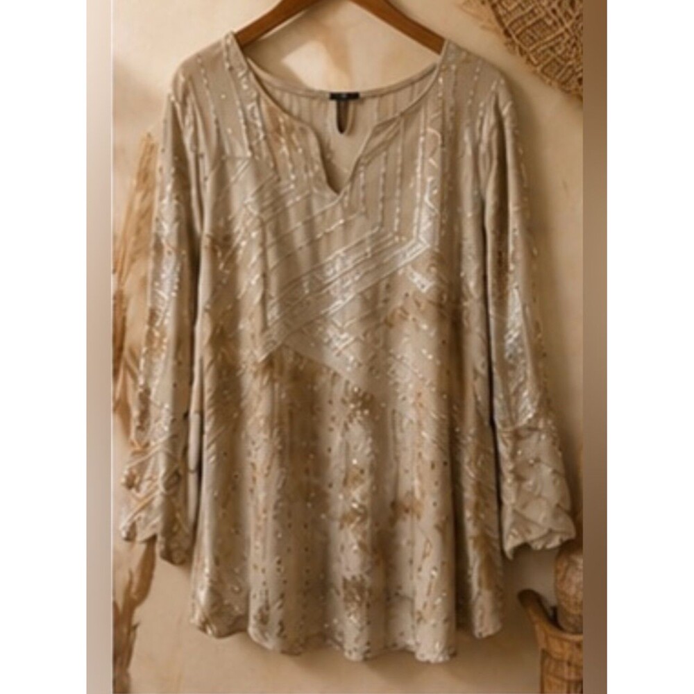 Sami & Jo Boho Style Textured Sequins‎ Blouse Size 1X